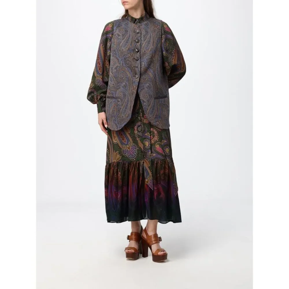 Etro Women Etro Paisley Print Tailored Cotton-Blend Waistcoat With Crew Neck